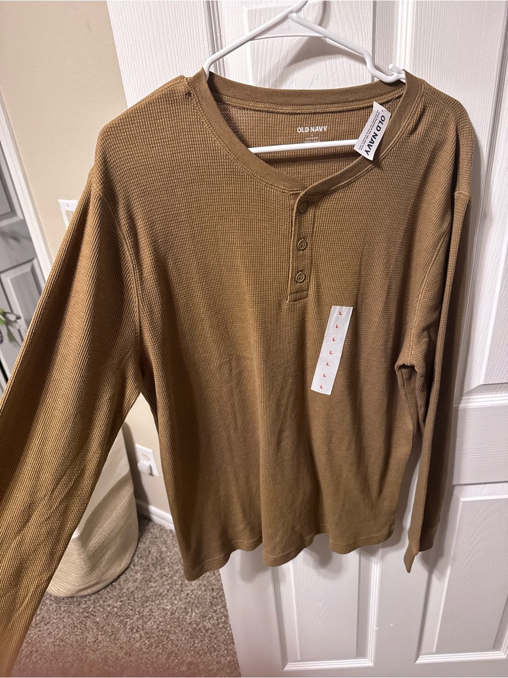 Old Navy Long-Sleeve Waffle Henley in Light Brown